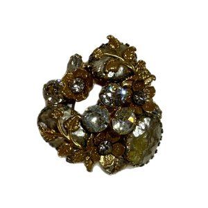 Regency Jewels Gold Tone Baroque Pearl Glass Rhinestone Flower Brooch Vintage